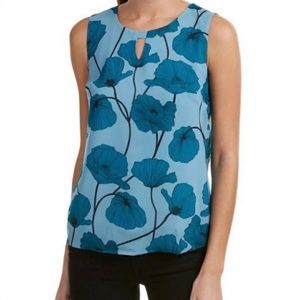 NWT Cabi Size XS Floral Poppy Top Keyhole Neck Teal Blue Lined Sleeveless Blouse